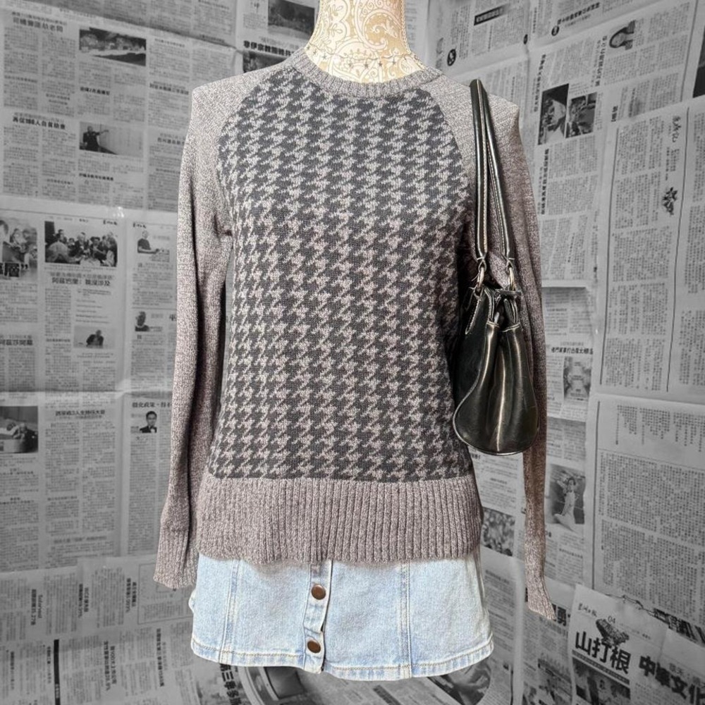 Urban Pipeline Gray Houndstooth Knit Crewneck Sweater Long Sleeve Pullover SizeS